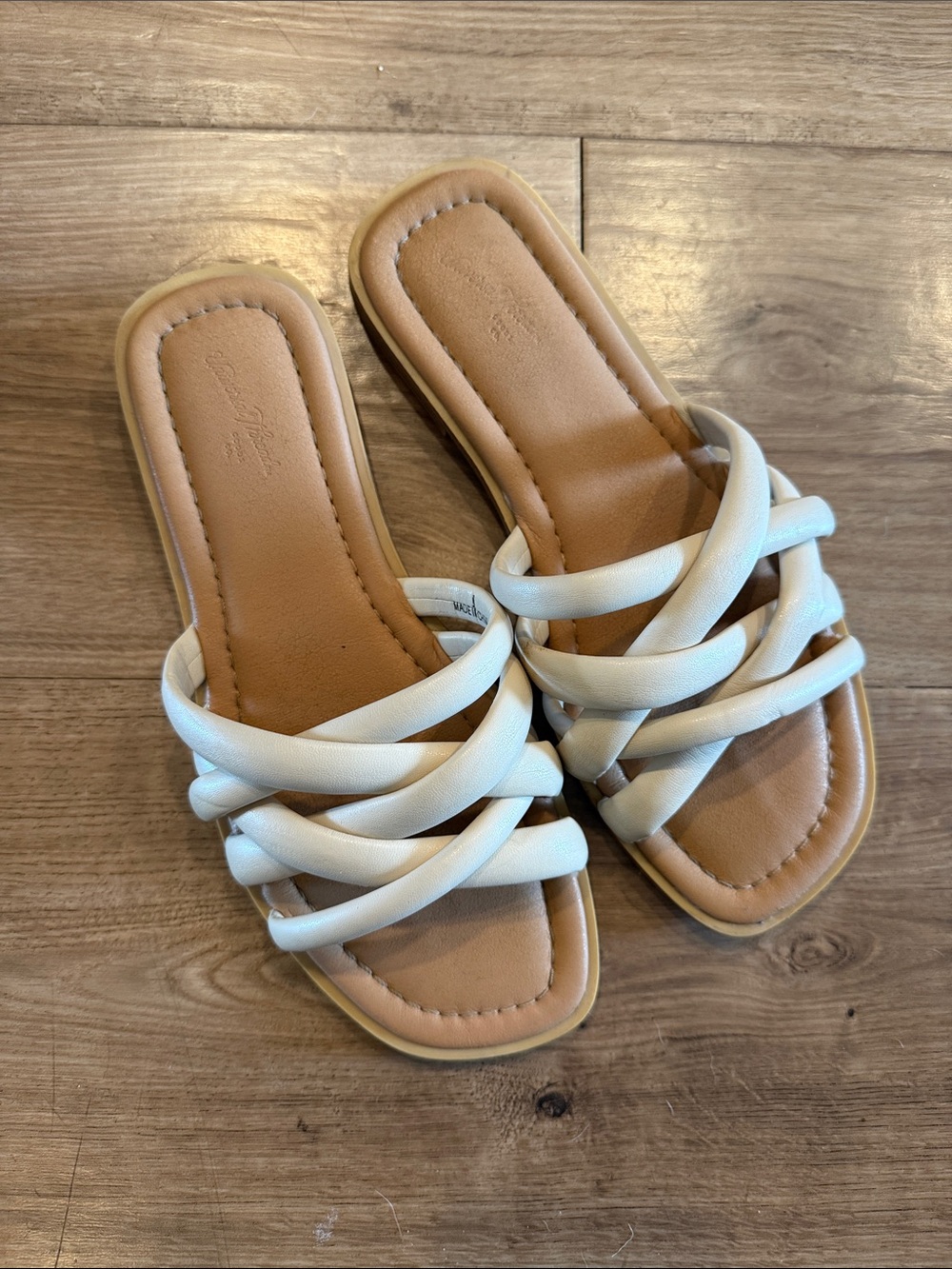 Womens White Braided Strap Slide Sandals